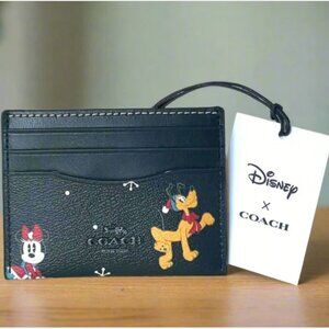 Disney x Coach Slim ID Card Case Holiday CN032 Black Leather Minnie Pluto ORGPKG